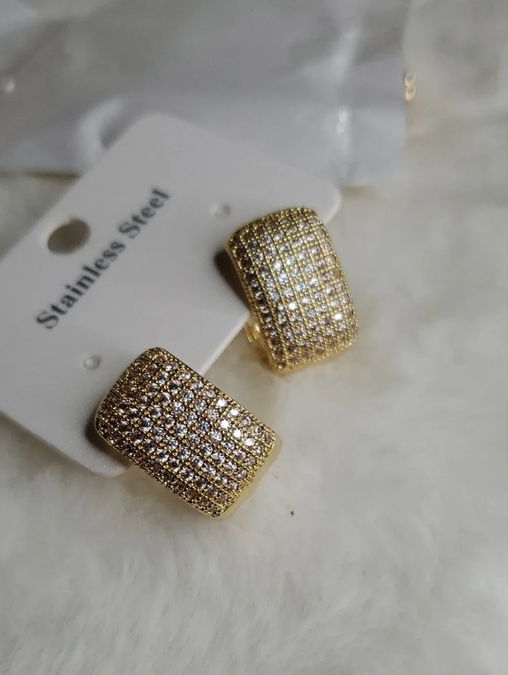 Fashion Jewelry Gold-Tone Pavé Rectangle Clip Hoop Earrings